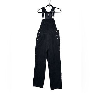 Vintage Black Corduroy Bib Overalls Wide Leg Utility Rugged Garden Girl Boho
